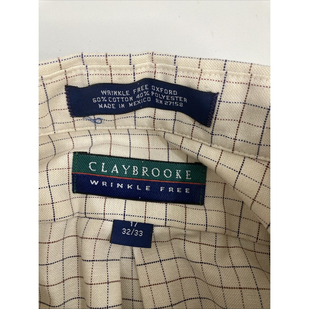 ClayBrooke Men 32 / 33 Button Down Tan Plaid Shirt Long Sleeves - Picture 3 of 9